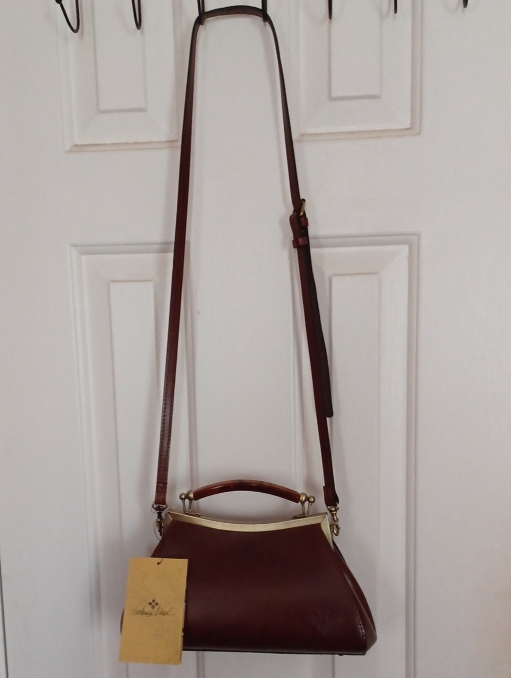 Patricia Nash Brown Leather Top-Handle Crossbody with Gold Hardware